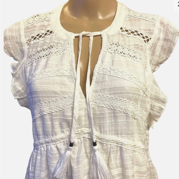 NWT KNOX ROSE WHITE SHORT FLUTTER SLEEVE TIERED BOHO PEASANT SHIFT DRESS - Picture 2 of 8